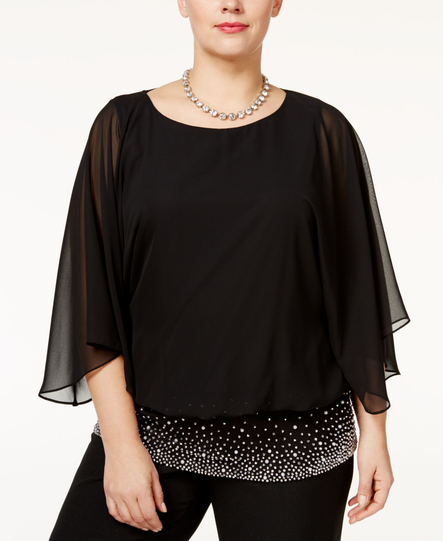 Plus Size Embellished Chiffon Blouse