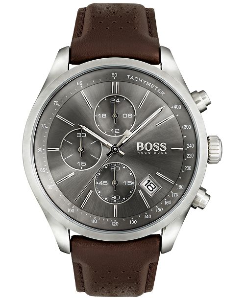 Boss Hugo Boss Men S Chronograph Grand Prix Brown Leather Strap Watch 44mm 1513476 Reviews All Fine Jewelry Jewelry Watches Macy S