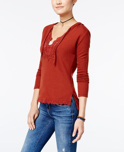 American Rag Crochet-Trim Hooded Sweater, Only at Macy's