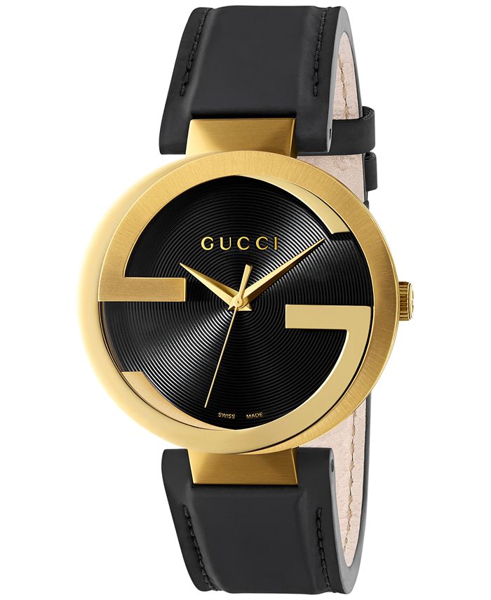 Gucci Men's Swiss Interlocking Black Leather Strap Watch 42mm & - All Jewelry - Jewelry & Watches - Macy's
