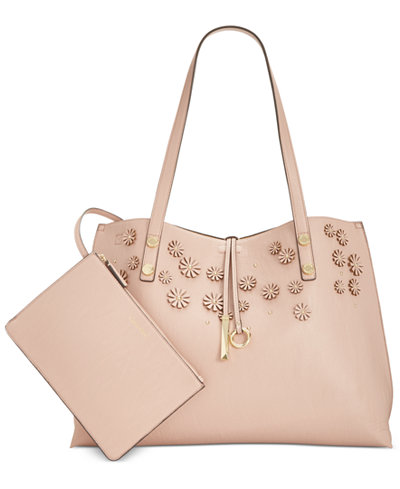 Calvin Klein Flower Appliqué Novelty Tote with Pouch
