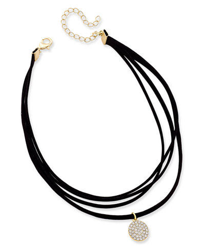 INC International Concepts Gold-Tone Pavé Multi-Row Imitation Suede Pendant Necklace, Only at Macy's