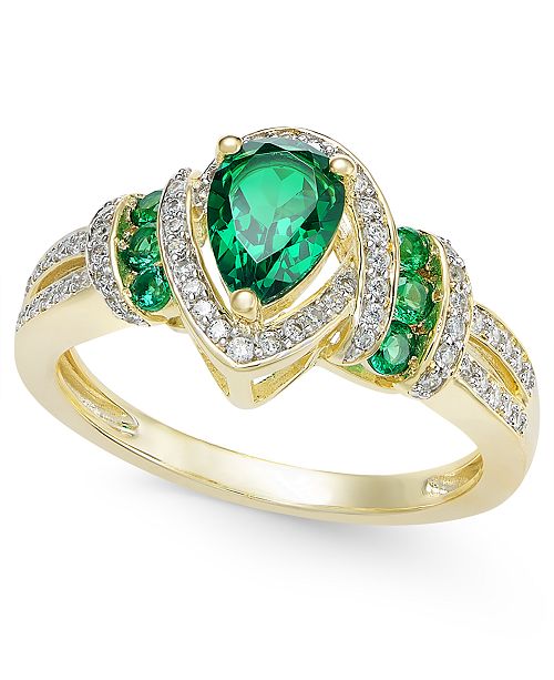 Macy S Emerald 0 9 Ct T W And Diamond 1 4 Ct T W Ring In 14k Gold Reviews Rings Jewelry Watches Macy S