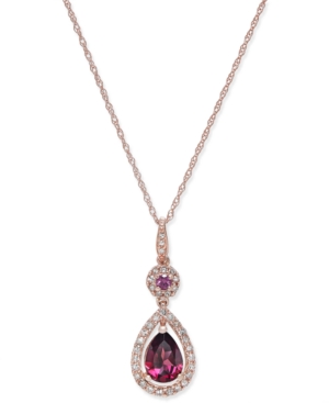 image of Rhodolite Garnet (1-1/10 ct. t.w.) and Diamond (1/3 ct. t.w.) Pendant Necklace in 14k Rose Gold