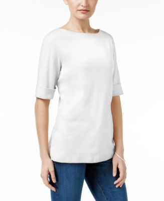 Karen Scott Women's Boat Neck Elbow Sleeve Top Brown Size Small