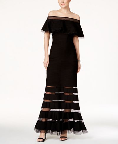 Tadashi Shoji Ruffled Off-The-Shoulder Gown