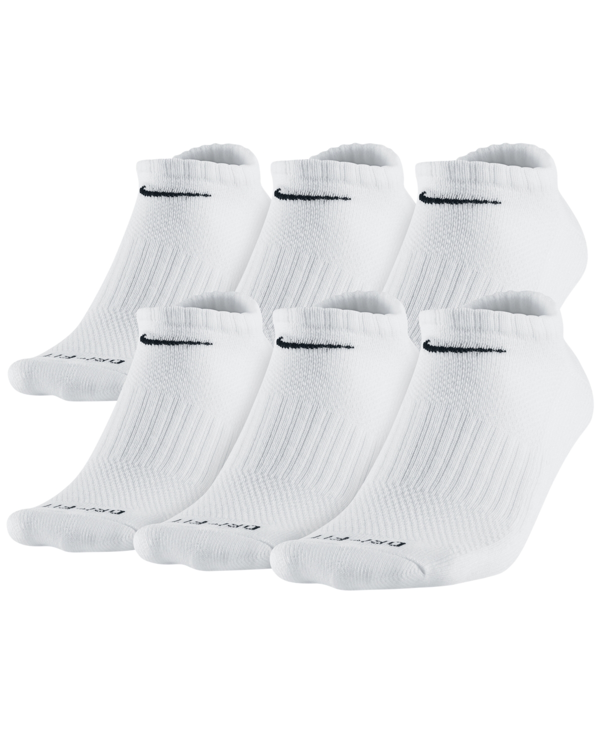 Unisex Everyday Plus Cushioned Training No-Show Socks 6 Pairs - White