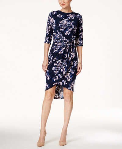 Ivanka Trump Jersey Floral-Print Faux-Wrap Dress
