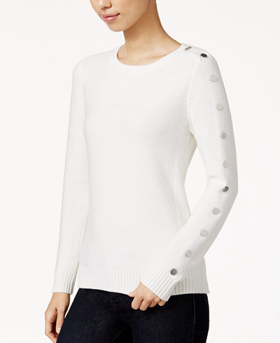 Maison Jules Button-Trim Sweater, Only at Macy's