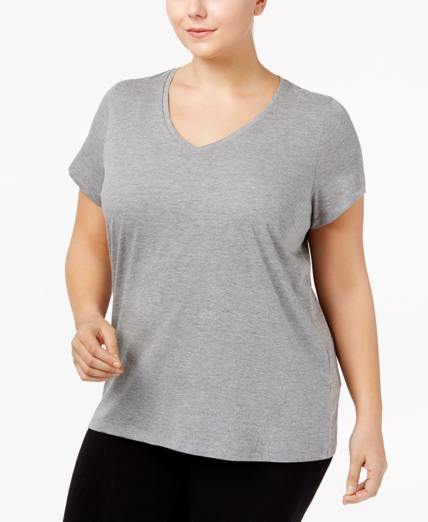 Женская футболка Hue Plus size Sleepwell Solid S/S V-Neck T-Shirt with Temperature Regulating Technology, цвет: Серый меланжевый — фото 1