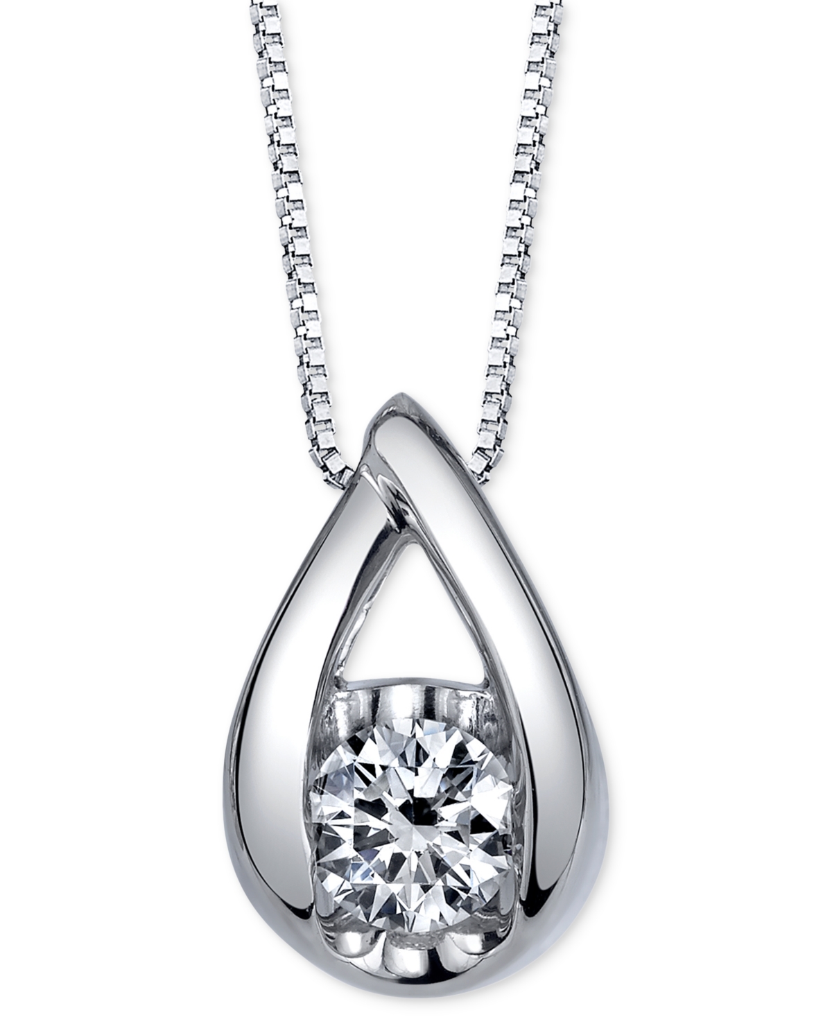 Diamond Teardrop Pendant Necklace (1/5 ct. t.w.) in 14k White Gold or Rose Gold - White Gold