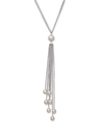 Belle de Mer - Cultured Freshwater Pearl (6 & 8-1/2mm) Long Lariat Necklace in Sterling Silver