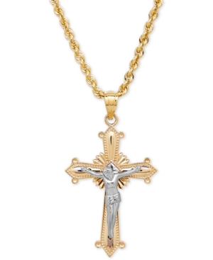 image of Two-Tone Crucifix Cross Pendant Necklace in 14k Gold and White Gold