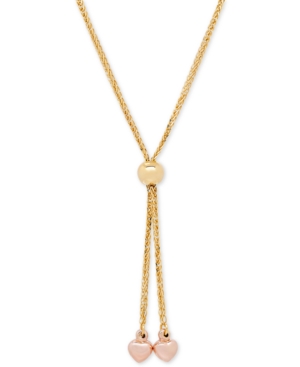 image of Italian Gold Two-Tone Heart Lariat Necklace in 14k Gold and Rose Gold