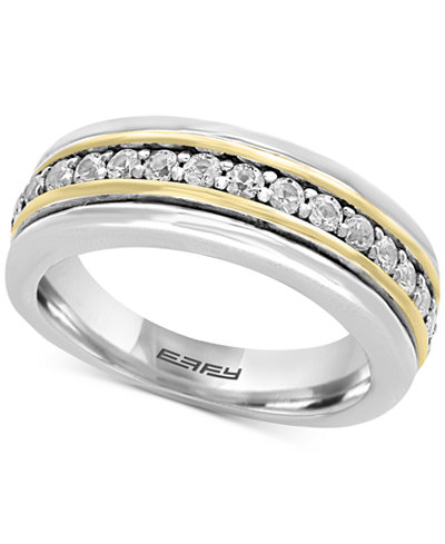 EFFY® Men's White Sapphire Band (3/4 ct. t.w.) in Sterling Silver and 18k Gold