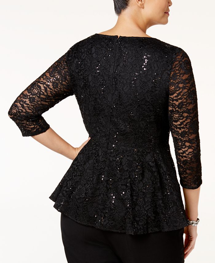 Alex Evenings Plus Size Sequined Lace Peplum Blouse & Reviews - Tops - Women - Macy's