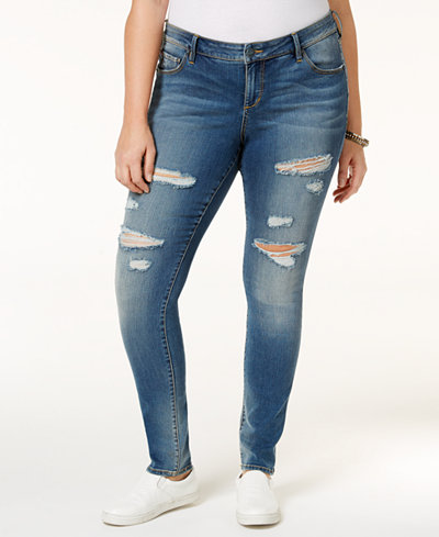 SLINK Jeans Trendy Plus Size Danika Wash Ripped Skinny Jeans