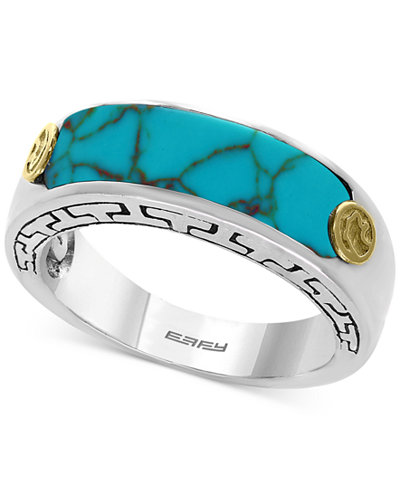 EFFY® Men's Manufactured Turquoise Ring (20 x 6mm) in Sterling Silver and 18k Gold