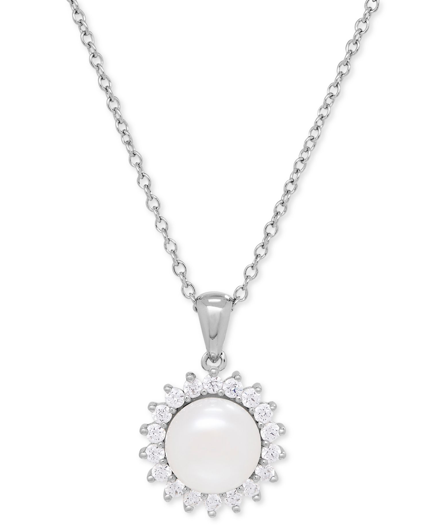 Cultured Freshwater Pearl (8mm) and Cubic Cubic Zirconia Jewelry Set in Sterling Silver