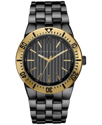 Sean John Men s Black Diamond Collection Diamond Accent Gunmetal Bracelet Watch 48mm 10030889 Macy s