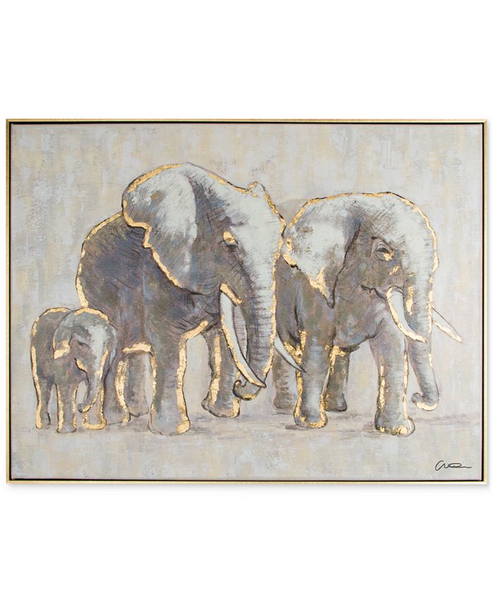 Graham & Brown - Metallic Elephant Family Handpainted Framed Canvas Wall Art