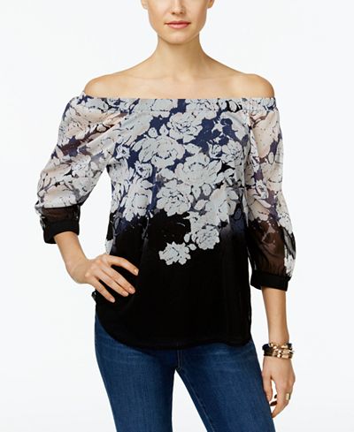 INC International Concepts Printed Off-The-Shoulder Peasant Top, Only at Macy's