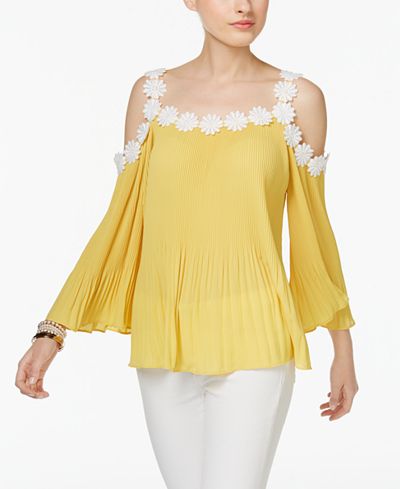INC International Concepts Floral-Trim Cold-Shoulder Top, Only at Macy's
