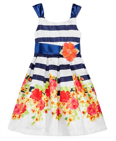 Bonnie Jean Floral-Print Striped Party Dress, Big Girls (7-16)