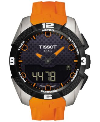 Tissot - Men's Swiss Analog-Digital T-Touch Expert Solar Orange Rubber Strap Watch 45mm T0914204705101