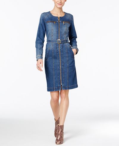 INC International Concepts Belted Denim Shirtdress, Only at Macy's