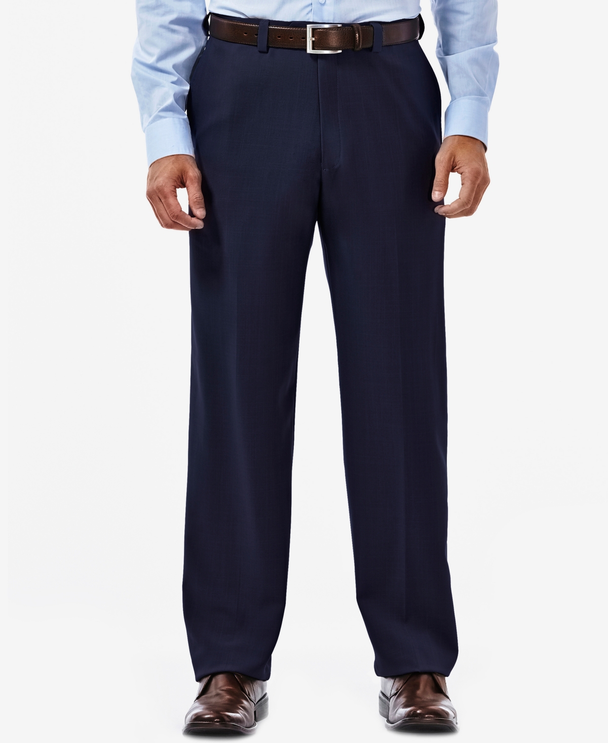 Men's Eclo Stria Classic Fit Flat Front Hidden Expandable Dress Pants - Black