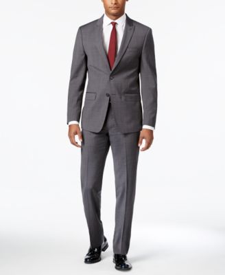 Calvin Klein - Men's Extra-Slim Fit Gray Shadow Mini-Check Suit