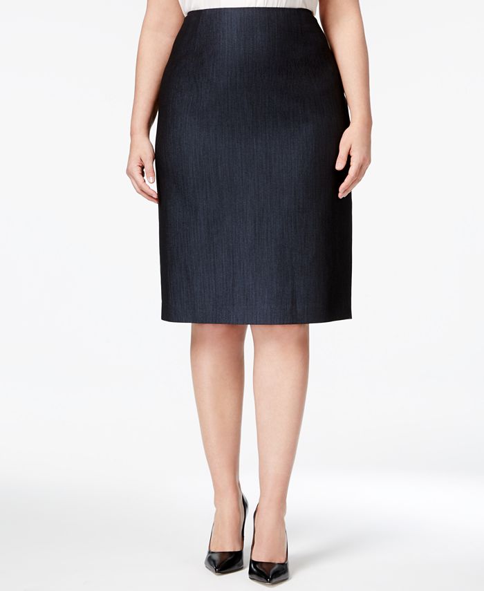 Anne Klein Plus Size Denim Twill Pencil Skirt - Macy's