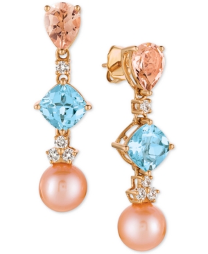 image of Le Vian Multi-Gemstone (3-3/4 ct. t.w.), Cultured Freshwater Pearl (9mm) and Diamond (1/3 ct. t.w.) Drop Earrings in 14k Rose Gold