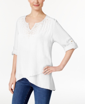 Jm Collection Petite Asymmetrical Crinkle Tunic, Only at Macys