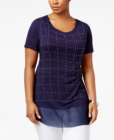 Belldini Plus Size Embellished Chiffon-Hem Top