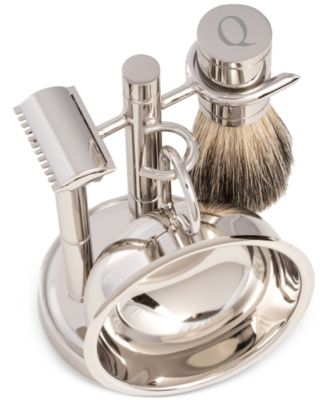 Bey-Berk Men's Chrome Monogrammed Safety Razor & Brush Set - 'Q'