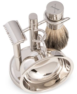 Bey-Berk Mens Chrome Monogrammed Safety Razor Brush Set - X 102$