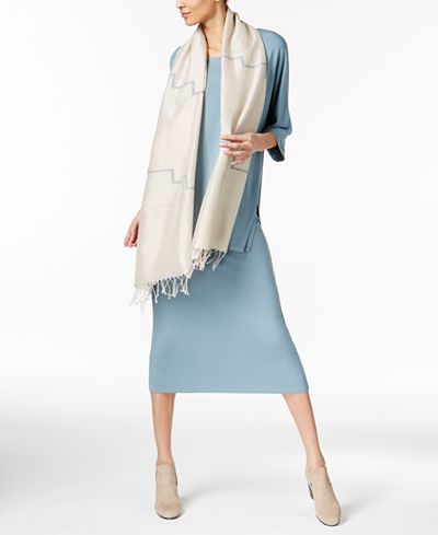 Eileen Fisher Scoop-Neck Three-Quarter-Sleeve Tunic, Fringe Scarf & Midi Skirt