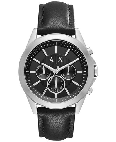 A|X Armani Exchange Men's Chronograph Black Leather Strap Watch 44mm AX2604