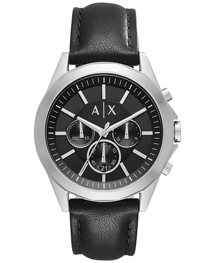 A|X Armani Exchange Men's Chronograph Black Leather Strap Watch 44mm ...