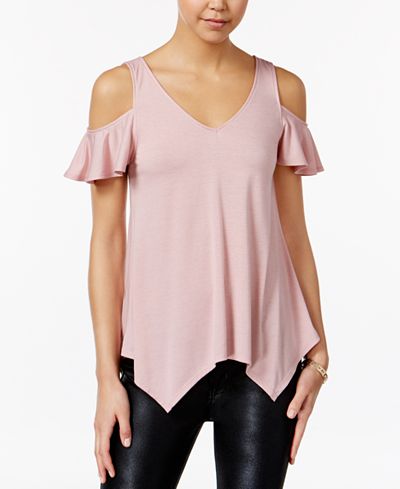 Almost Famous Juniors' Ruffle-Sleeve Cold-Shoulder Top