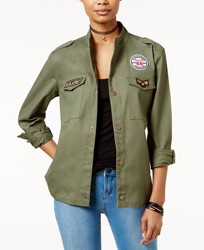 7 Sisters Juniors' Cotton Patched Military Jacket