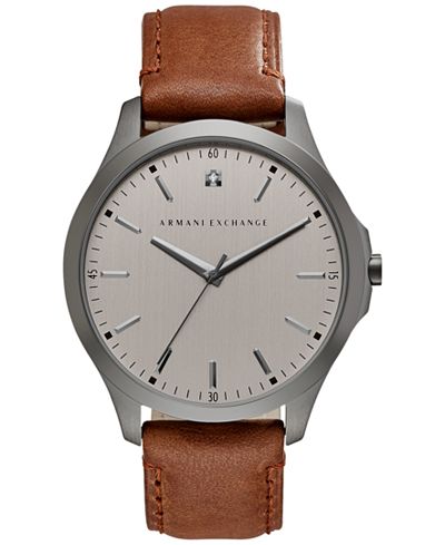 A|X Armani Exchange Men's Diamond Accent Brown Leather Strap Watch 46mm AX2195