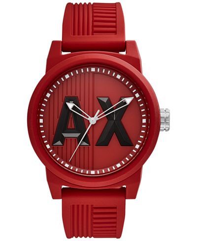 A|X Armani Exchange Men's Red Silicone Strap Watch 46mm AX1453