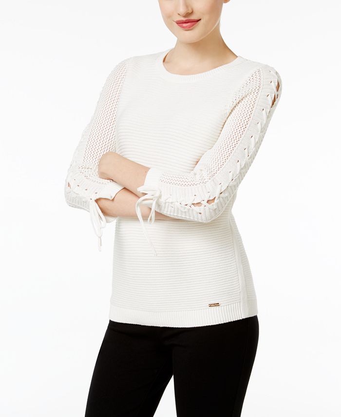 Calvin Klein Lace-Up Cotton Sweater - Macy's