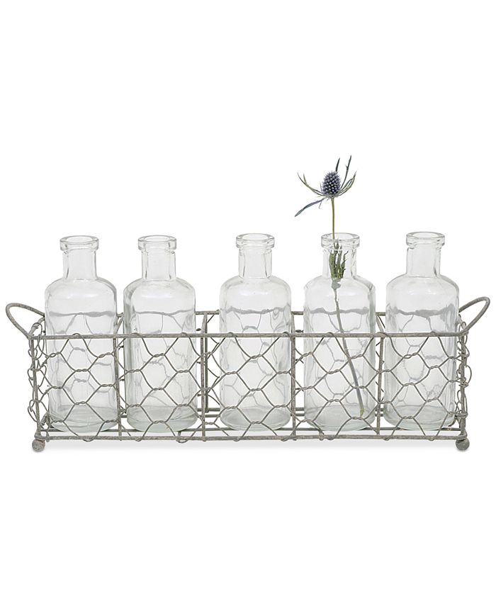 3R Studio - Wire Holder with 5 Glass Vases