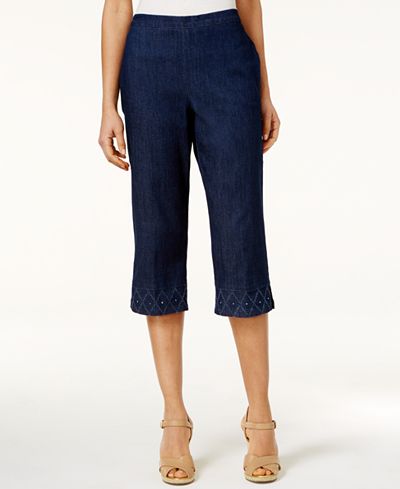 Alfred Dunner Petite Embroidered-Diamond Denim Capri Pants - Pants ...