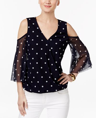 INC International Concepts Polka-Dot Cold-Shoulder Top, Only at Macy's