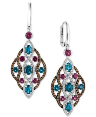 Le Vian - Multi-Gemstone (4 ct. t.w.) and Diamond (1-1/4 ct. t.w.) Drop Earrings in 14k White Gold